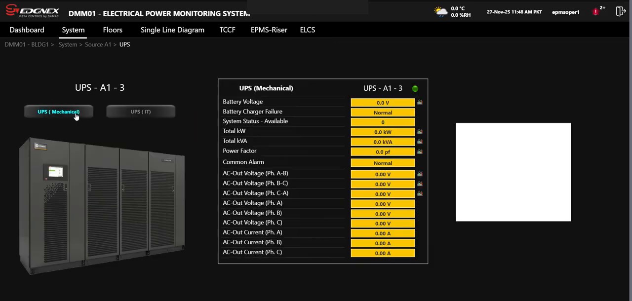 UPS module detail — electrical and mechanical parameter summary